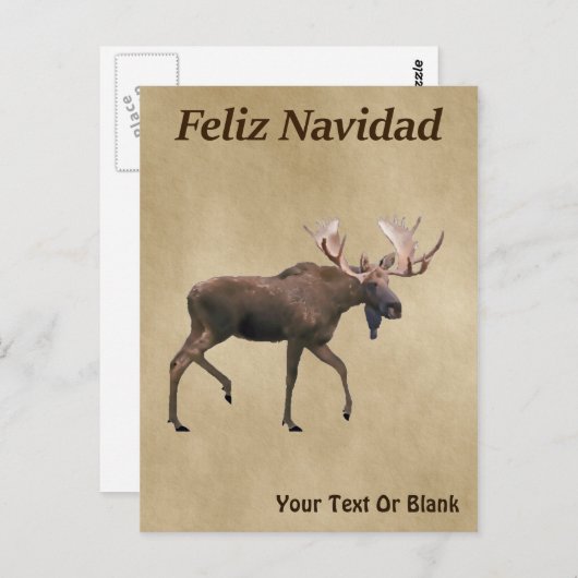 Carte Postale Feliz Navidad - Moose Sur Ancien Papier (Devant / Derrière)