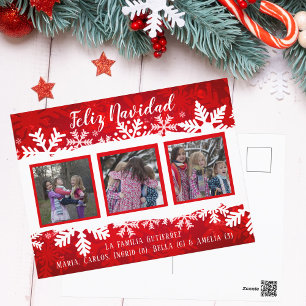 Carte Postale Feliz Navidad Red Snowflake 3 Photo Festive Famill