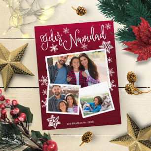 Carte Postale Feliz Navidad Snowflake Rustic 3 Photos Christmas