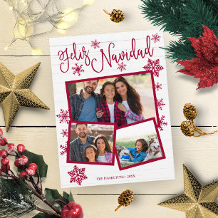 Carte Postale Feliz Navidad Snowflake Rustic 3 Photos de Christm