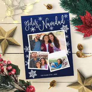 Carte Postale Feliz Navidad Snowflake Rustic 3 Photos de Christm