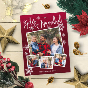 Carte Postale Feliz Navidad Snowflake Rustic 4 Photos Noël