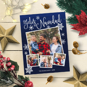 Carte Postale Feliz Navidad Snowflake Rustic 4 Photos Noël