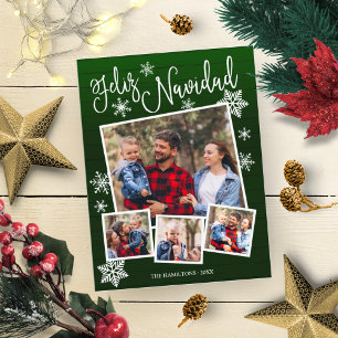 Carte Postale Feliz Navidad Snowflake Rustic 4 Photos Noël