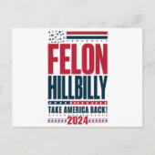 Carte Postale Felon Hillbilly 2024 Trump Vance 2024 Election (Devant)