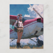 Carte Postale Female Pilot Portrait Fun Kawaii Aviation Birthday (Devant)