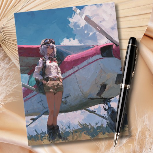 Carte Postale Female Pilot Portrait Fun Kawaii Aviation Birthday
