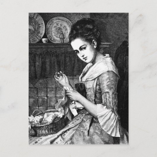 Carte Postale Femme à coudre (Devant)