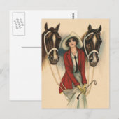Carte Postale Femme à deux chevaux (Devant / Derrière)
