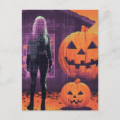 Carte Postale Femme à l'Halloween violet orange (Devant)