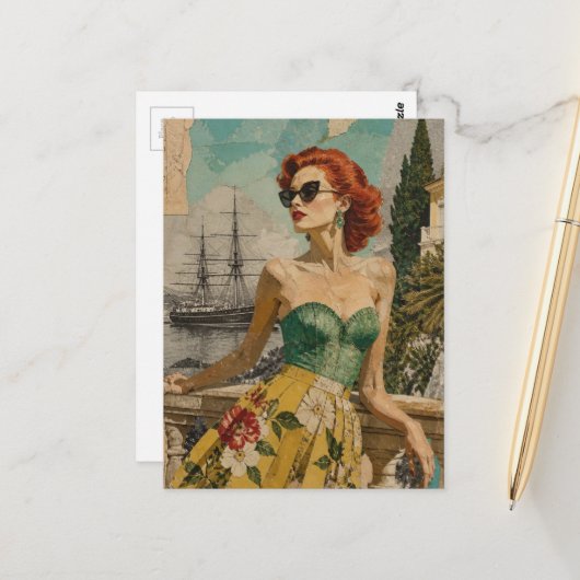 Carte Postale Femme à l'océan (Devant/Arrière en situation)