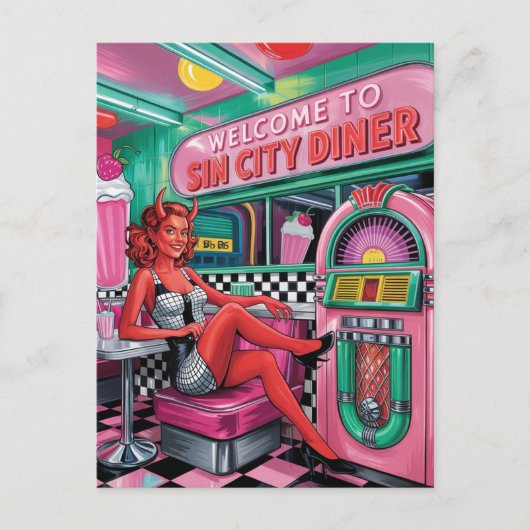 Carte Postale Femme à Sin City Retro Diner Diner Comic Style de (Devant)