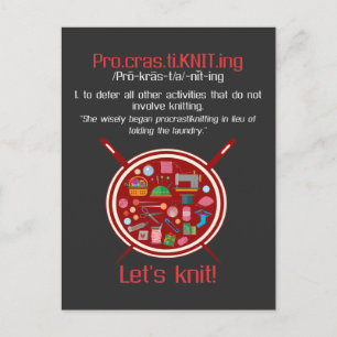 Carte Postale Femme à Tricot Drôle Laisse Tricoter Artisan