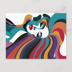 Carte Postale Femme Abstraite colorée aux cheveux gonflables