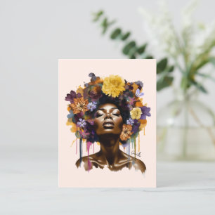 Carte Postale Femme afro-américaine aux cheveux noirs floraux (3