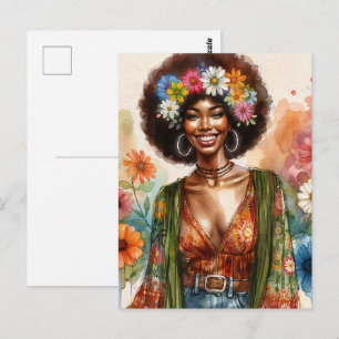 Carte Postale Femme Afro-Américaine des années 1970 avec Afro