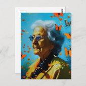 Carte Postale Femme Âgée Avec Papillons (Devant / Derrière)