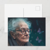Carte Postale Femme Âgée Avec Papillons (Devant / Derrière)