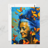 Carte Postale Femme âgée avec papillons (Devant / Derrière)