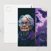 Carte postale Femme âgée et papillons (Devant / Derrière)