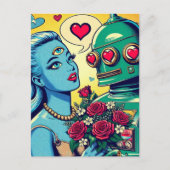 Carte Postale Femme Alien et robot dans Love Retro Comic (Devant)