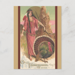 Carte Postale Femme amérindienne vintage Thanksgiving