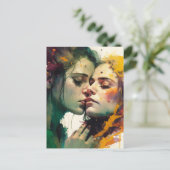 Carte Postale Femme amoureuse Peinture mixte colorée (Debout devant)