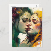 Carte Postale Femme amoureuse Peinture mixte colorée (Devant / Derrière)