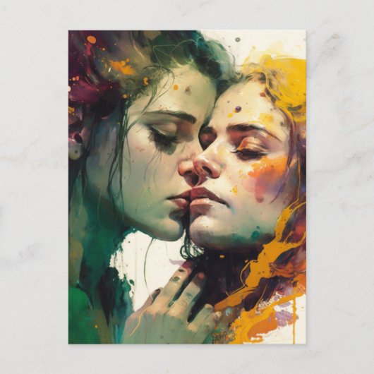 Carte Postale Femme amoureuse Peinture mixte colorée (Devant)