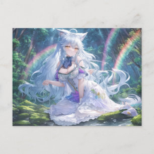 Carte postale Femme Anime Loup Blanc   Imaginaire 