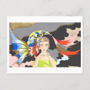 Carte Postale Femme Art déco vintage avec poisson
