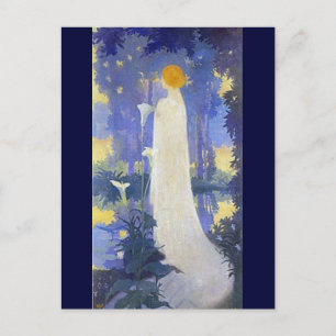 Carte Postale Femme Art Nouveau avec Calla Lilies