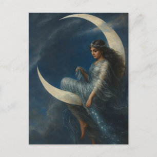 Carte Postale Femme Art Nouveau sur croissant de lune