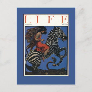 Carte Postale Femme Art Nouveau Zèbre Vintage Life 1922