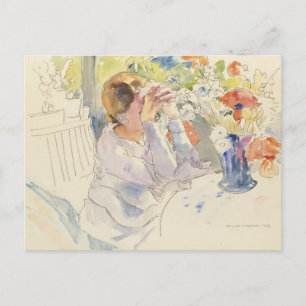 Carte Postale Femme au bouquet de fleurs Philipp Franck