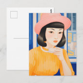 Carte Postale Femme au Café (Devant / Derrière)