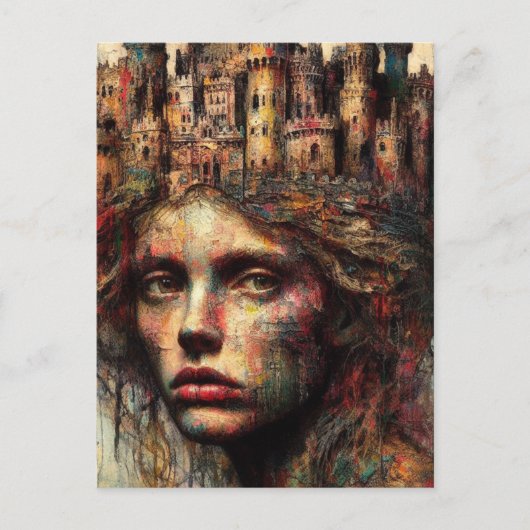 Carte Postale Femme au château sur sa tête (Devant)