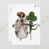 Carte Postale Femme au trèfle Vintage Saint Patrick (Devant / Derrière)