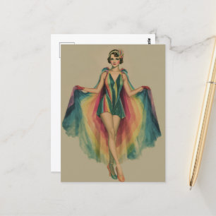 Carte Postale Femme au volant dans un arc-en-ciel et habiller