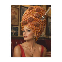 Femme aux cheveux de spaghettis et boulettes de vi