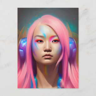 Carte Postale Femme aux cheveux roses