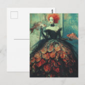Carte Postale Femme aux cheveux rouges en mode poisson (Devant / Derrière)