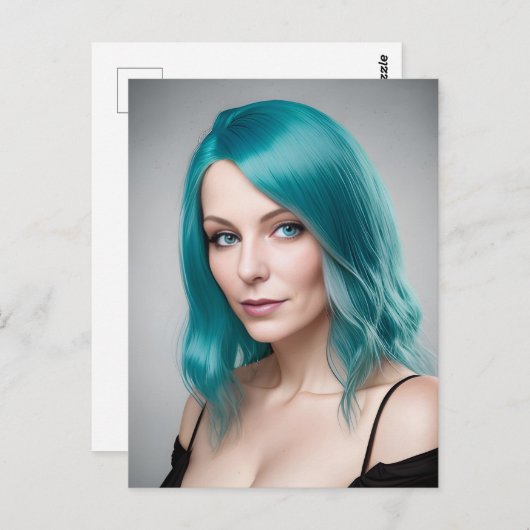 Carte Postale Femme aux cheveux sarcelle (Devant / Derrière)