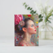 Carte postale Femme aux fleurs et aux coeurs (Debout devant)