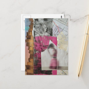 Carte Postale femme aux médias mixtes en rose collage abstrait