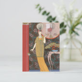 Carte Postale Femme aux roses couleur crème (Debout devant)