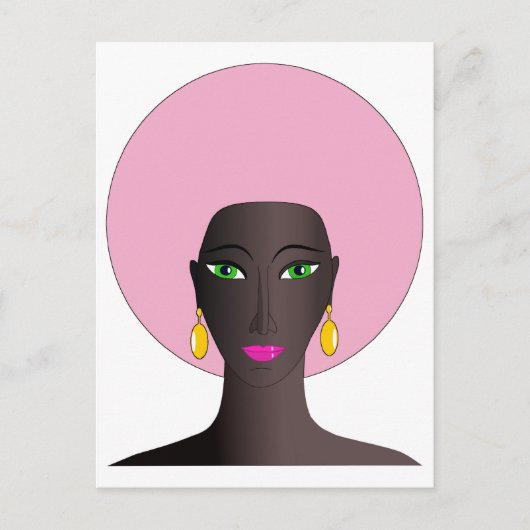Carte Postale Femme avec Afro rose et yeux verts Art Abstrait (Devant)