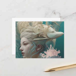 Carte Postale Femme avec anguille sur la tête