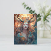 Carte Postale Femme Avec Antlers Imaginaire Art (Debout devant)