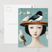 Carte Postale Femme Avec Casquette Birdcage (Devant / Derrière)